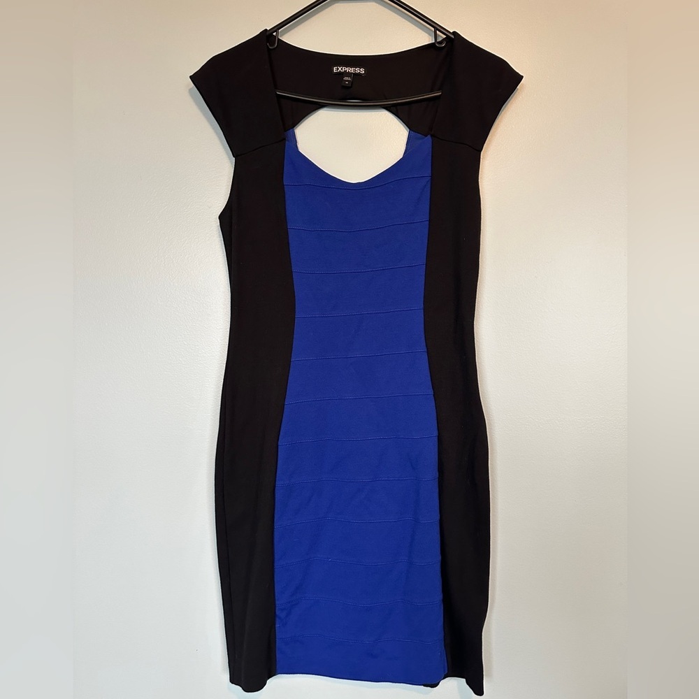 Express Blue and Black Sheath Mini Dress Sweetheart Neckline